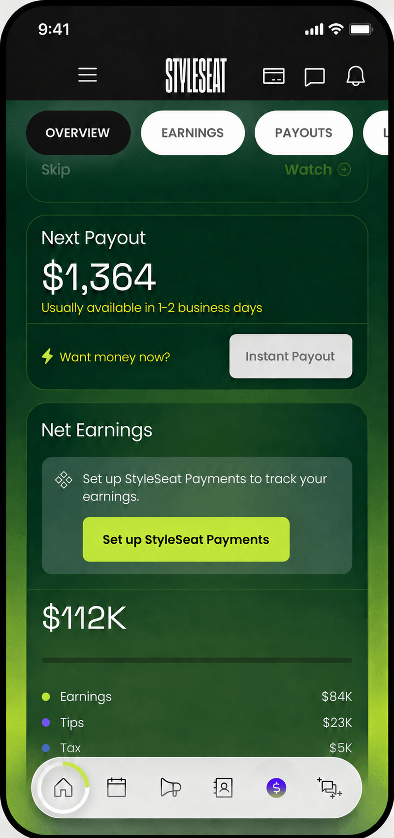 StyleSeat app: net earnings