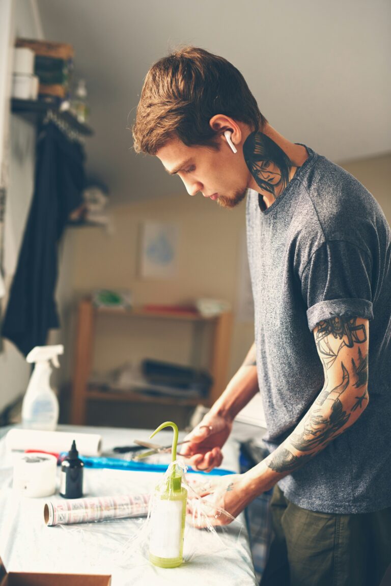 tattoo artist prepping